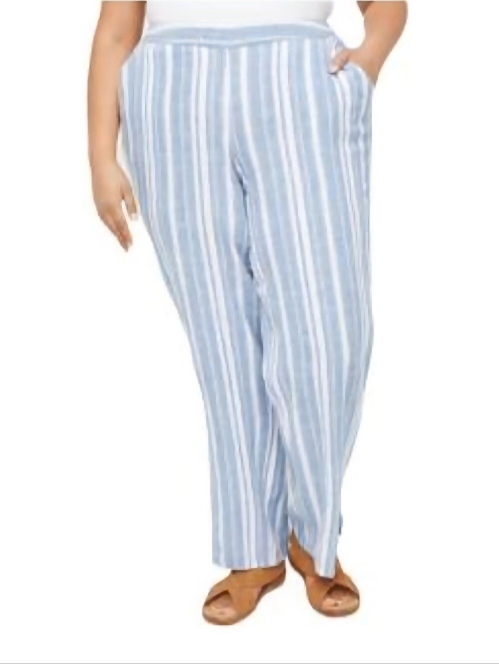 Catherines blue and white steiped linen blend cropped pants Size 3X